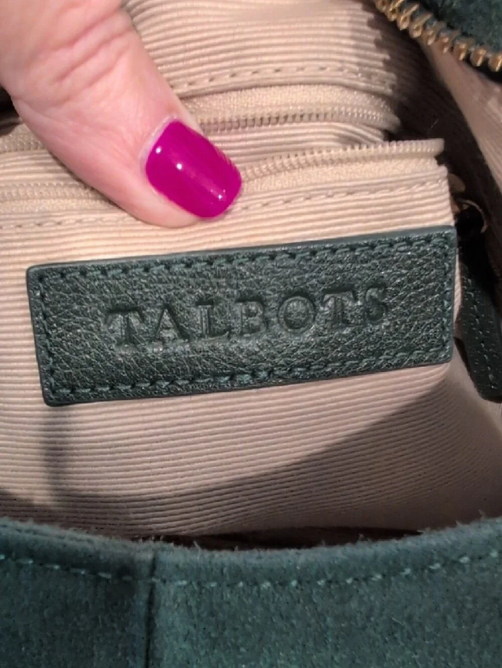 Talbots Dark Green Suede Hobo with Gold Buckle Detail